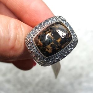Matrix Silver Shungite Ring in Sterling Silver Sz 7